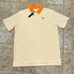 Volunteer Tradition White and Orange Striped Polo Bluetick